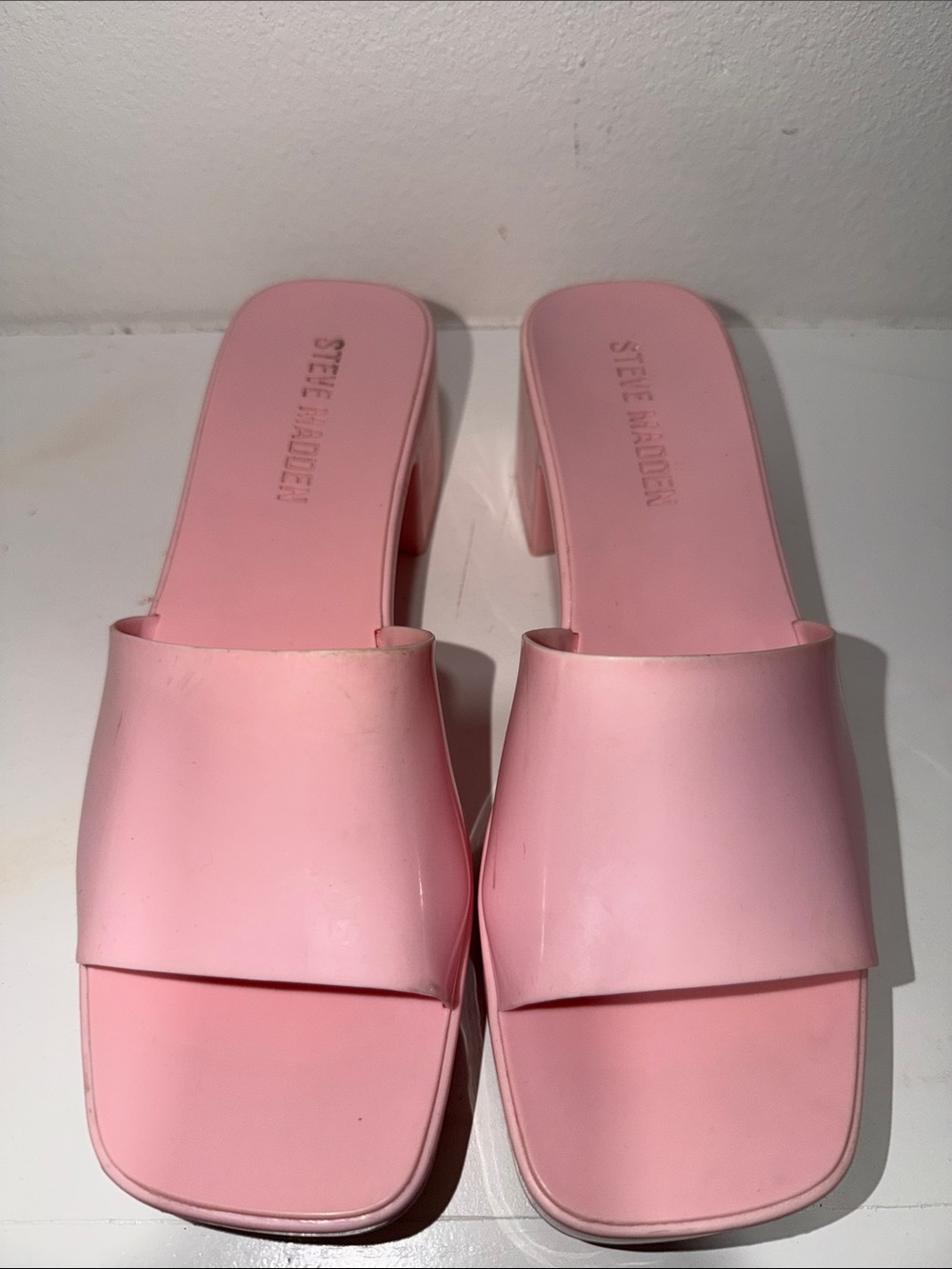 Steve Madden Pink Block Heel Slide Sandals